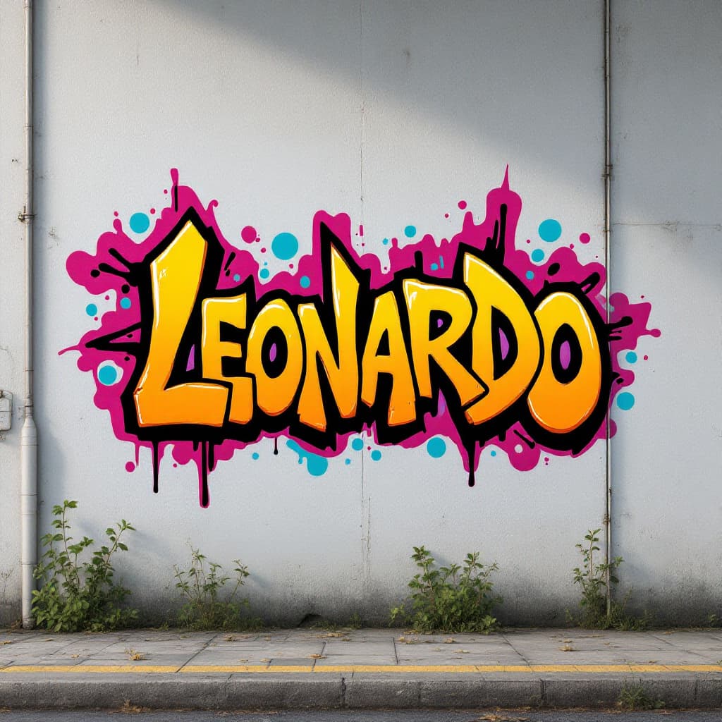 classic graffiti: a old school street style image of the name Leonardo, in a 1990's teenage mutant nunja turtles vibe