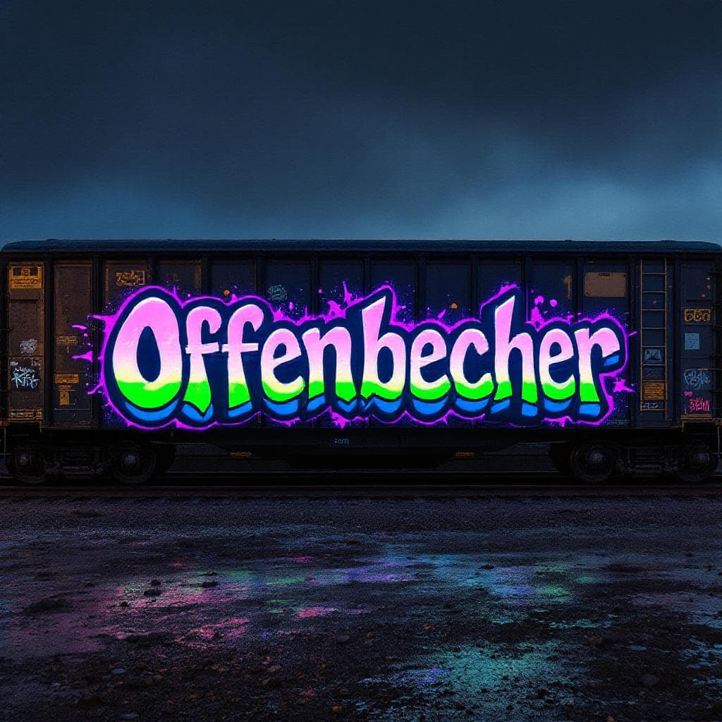 bitte zeichne ein digitales graffiti auf einem zug mit dem wort "Offenbecher"dankeschΓΆn...