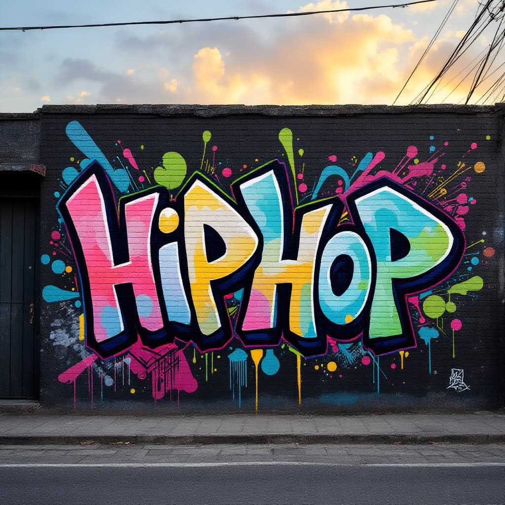 el estilo de grafiti callejero de la palabra HIP HOP loa colores q queden con la palabra
