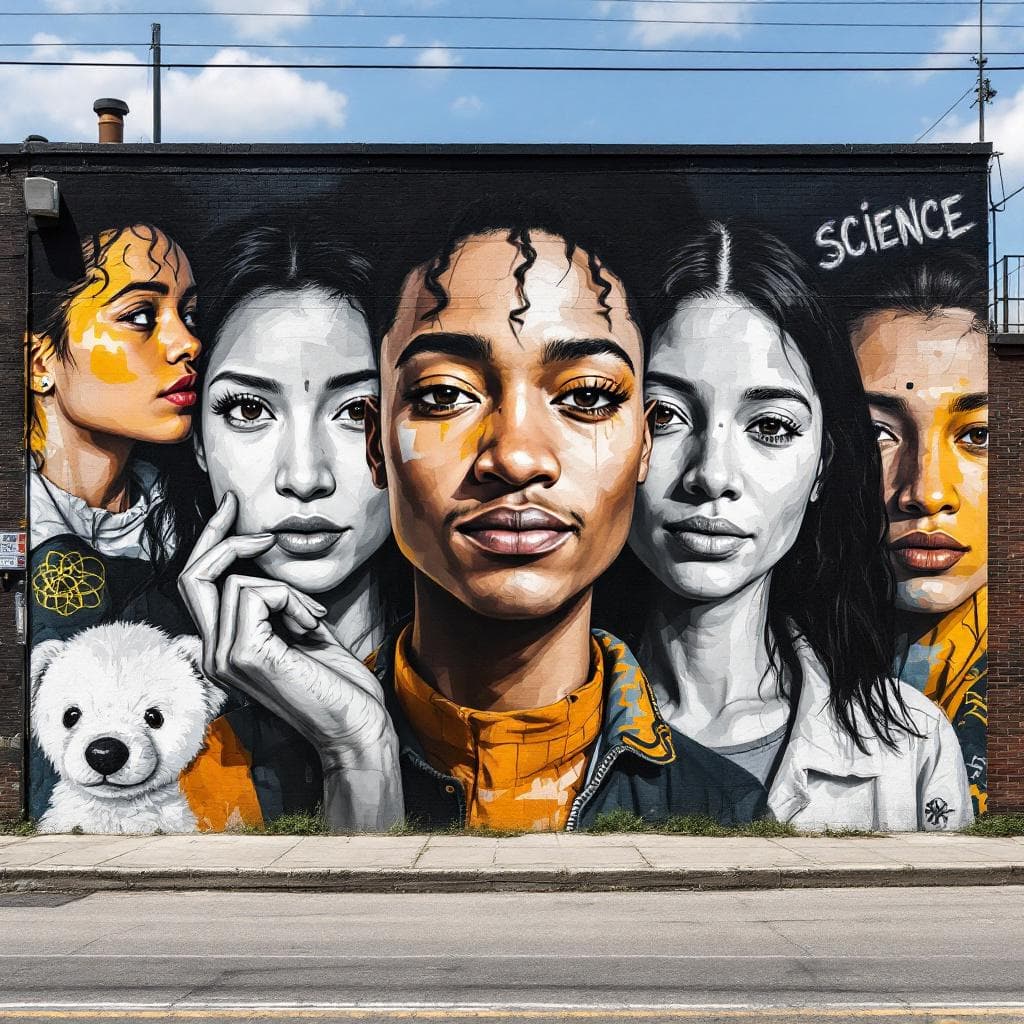 The graffiti must say, "SCIENCE". No extras.