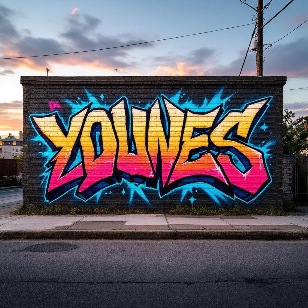wildstyle art: younes. This wildstyle graffiti piece represents a unique interpretation of "younes".